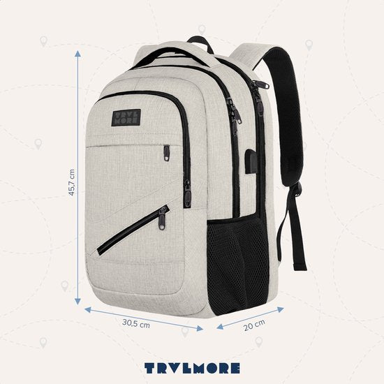 TRVLMORE Sac à dos à vie - Sac à dos avec compartiment pour ordinateur portable de 15,6 pouces - Cartable - Résistant aux éclaboussures - Hommes et femmes - Garçons et filles - 28L - Champagne