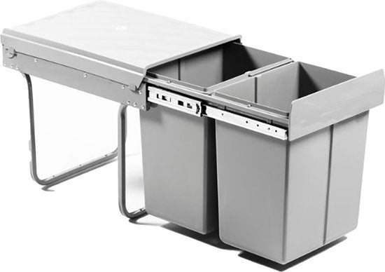 Poubelle de tri - Homra - 2x20L - Encastrable - 2 compartiments amovibles - Poubelle de cuisine - Gris