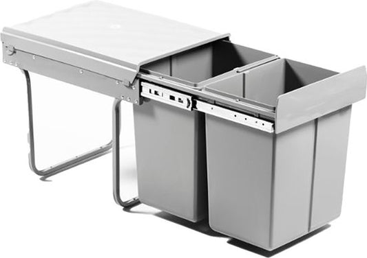 Poubelle de tri - Homra - 2x20L - Encastrable - 2 compartiments amovibles - Poubelle de cuisine - Gris