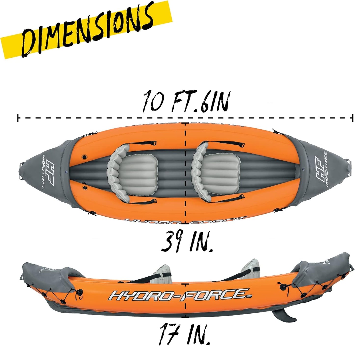 Hydro-Force Rapid - Kayak gonflable pour 2 personnes - avec sièges - dossier - pagaies - pompe à main - et sac de transport - orange