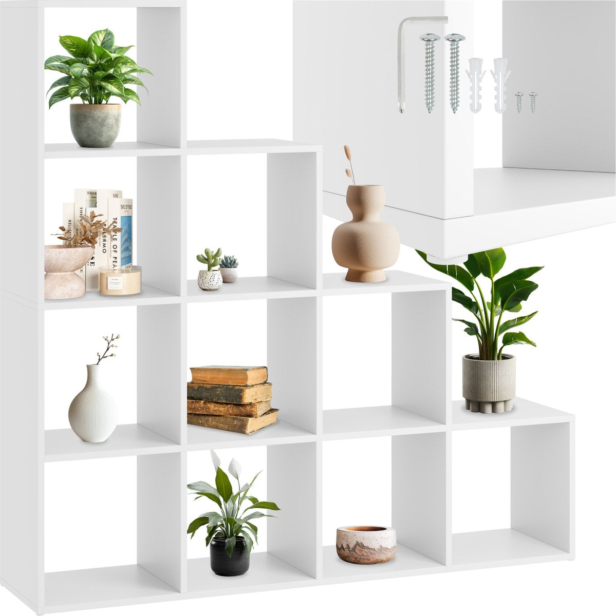 Bibliothèque tectake Talisa - Bibliothèque ouverte avec 10 compartiments - Design escalier - 130 x 29 x 130 cm - Blanc