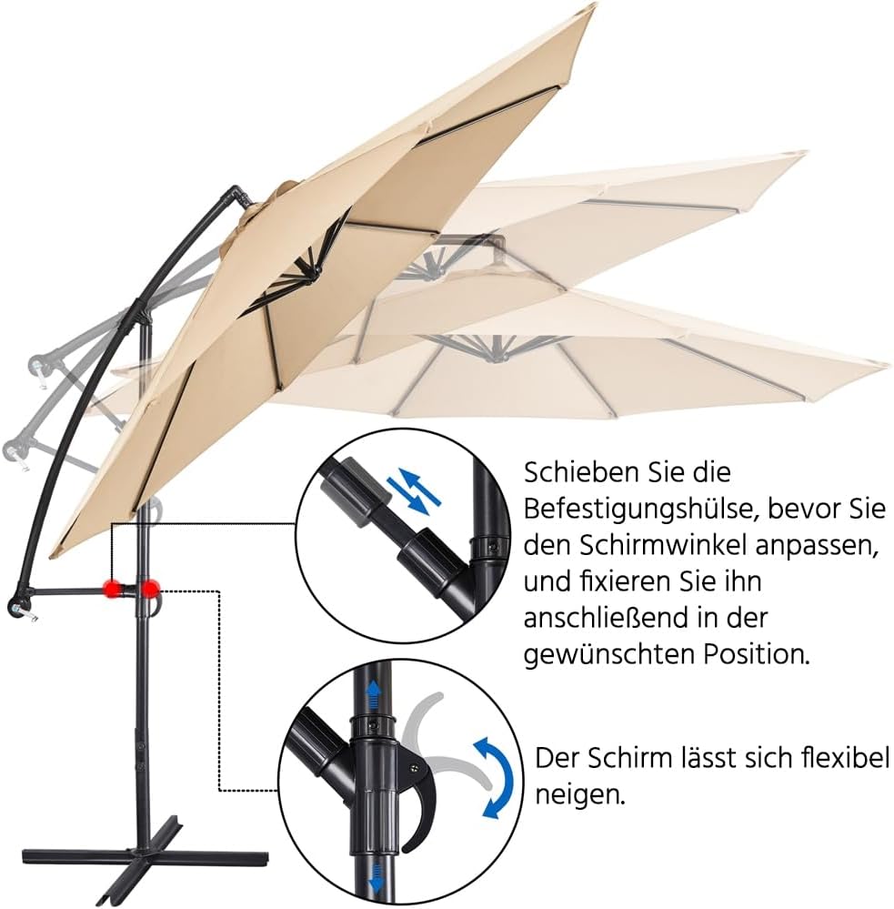 Parasol suspendu Yaheetech 300 cm - Octogonal - Polyester - Avec balancier et pied en croix