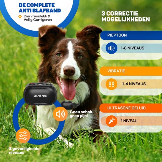 Vulpes Goods® Pets - Collier anti-aboiement Max avec télécommande - Collier d'éducation 3-en-1 sans choc - Anti-aboiement pour petits et grands chiens - manuel & automatique - Rechargeable - Vibration, Audio & Ultrasons