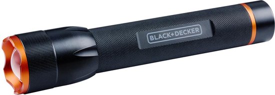 BLACK+DECKER Lampe de poche LED 350 Lumen - 6W - 200M de portée - 3 modes d'éclairage : Haut, Bas, Pulsation - Noir/Orange