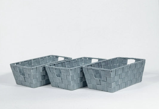 Lot de 3 paniers de rangement Kevahome - Lanières tressées en PP - Modèle sac de transport - Bleu foncé - 30,5 x 16,5 x 11,5 cm
