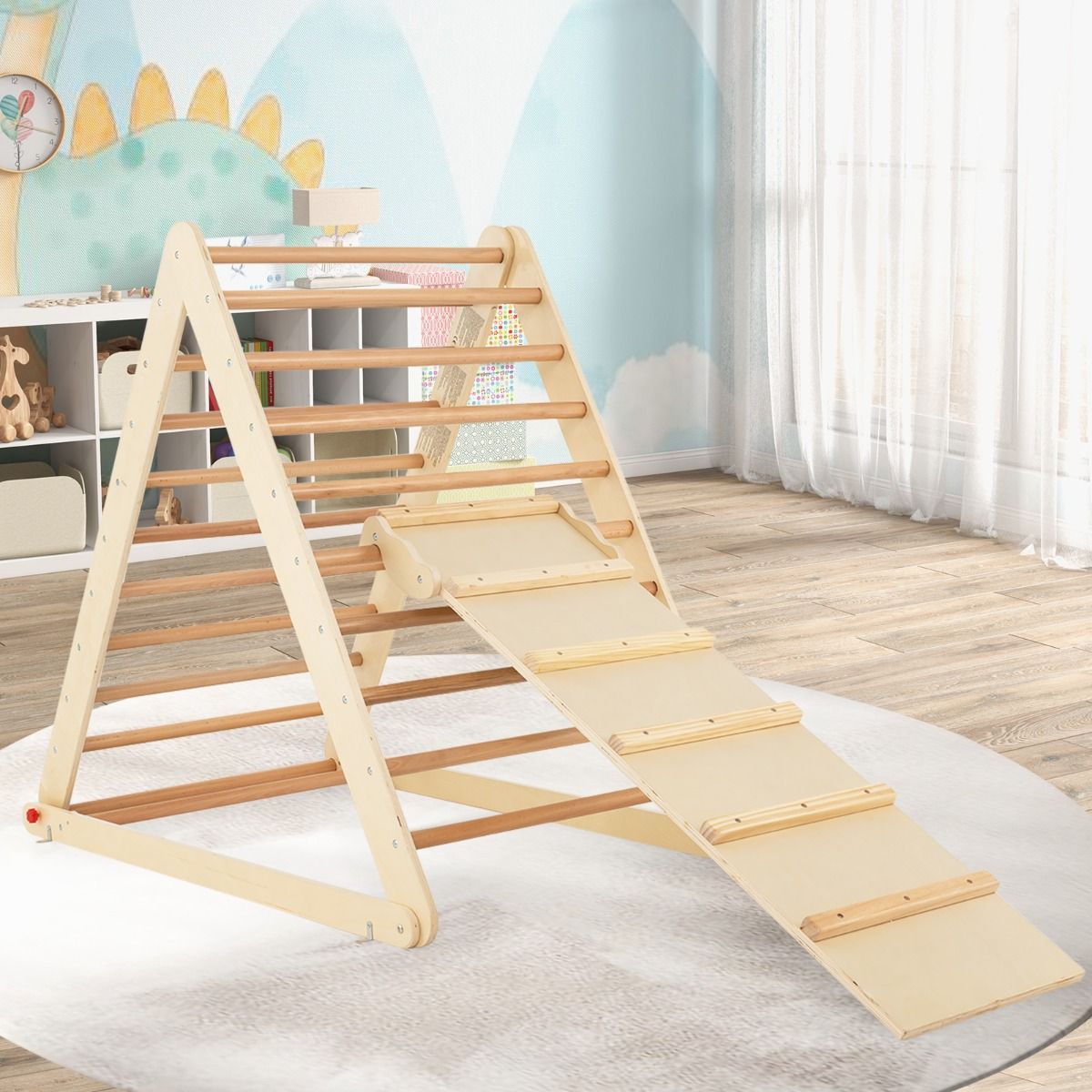 triangle d'escalade en bois coast pour enfants - bois naturel - 120 x 71 x 110 cm - garçons et filles 3+