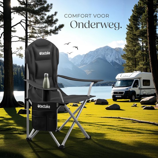 tectake® Chaise de camping - Chaise pliante - Avec porte-gobelet, compartiment de rangement et sac de transport - Chaise de luxe pour l'extérieur - Chaise Glamping