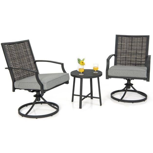 Coast Set de 2 chaises pivotantes - Table basse et coussins d'assise inclus - max. 150 kg - 68 x 60 x 90 cm - Gris