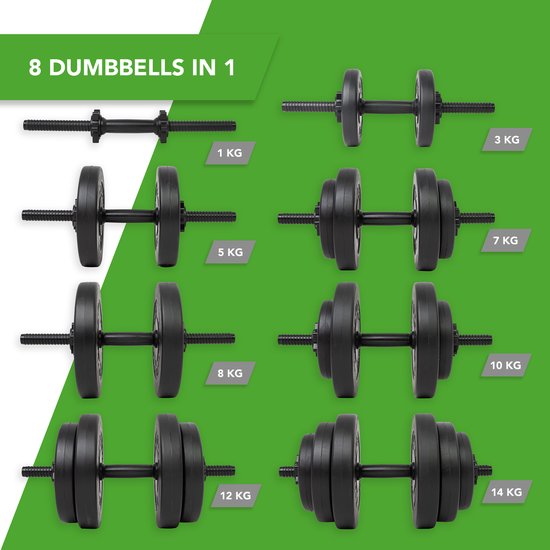 Tunturi Weights - jeu d'haltères - Jeu d'haltères - 2 pièces - Total 28kg - Noir - Vinyle - avec application fitness gratuite