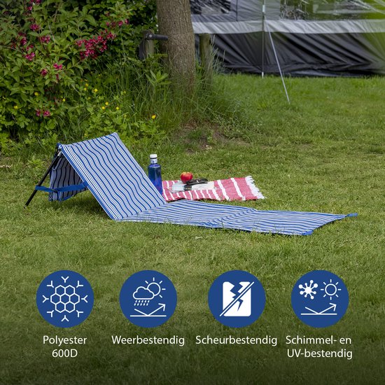 Chaise de plage et transat Campart BE-0421 - Transat et chaise pliables - Tapis de plage avec dossier réglable - Avec coussin de tête amovible - Bleu et blanc