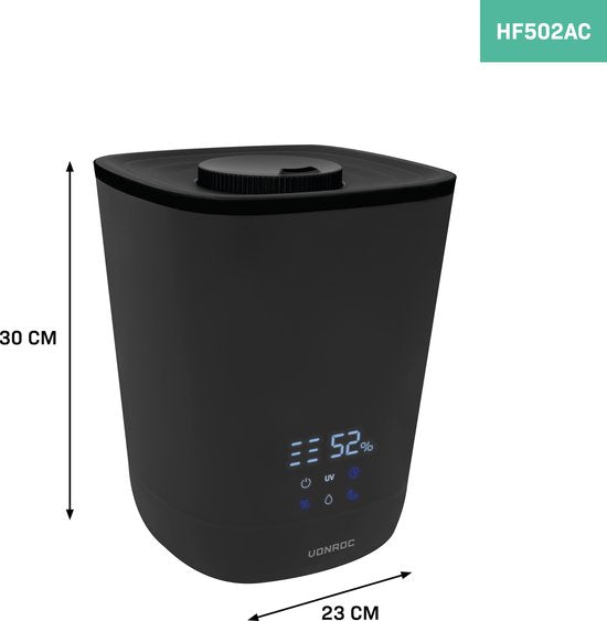 VONROC Humidificateur 4,5 litres - ultrasons - stérilisation UV - sortie de brume 360° - Télécommande incluse