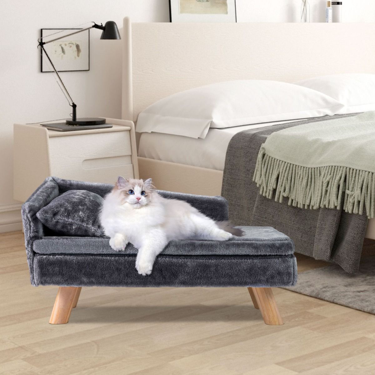Lit surélevé pour animaux de compagnie Coast - Canapé pour chien avec coussin et oreiller amovibles - Gris - 71 x 43 x 40 cm