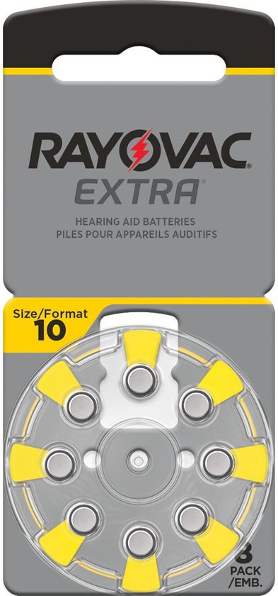 Piles auditives Rayovac - 105 mAh - 1,45 V - 7,7x5,2mm - 8 pièces