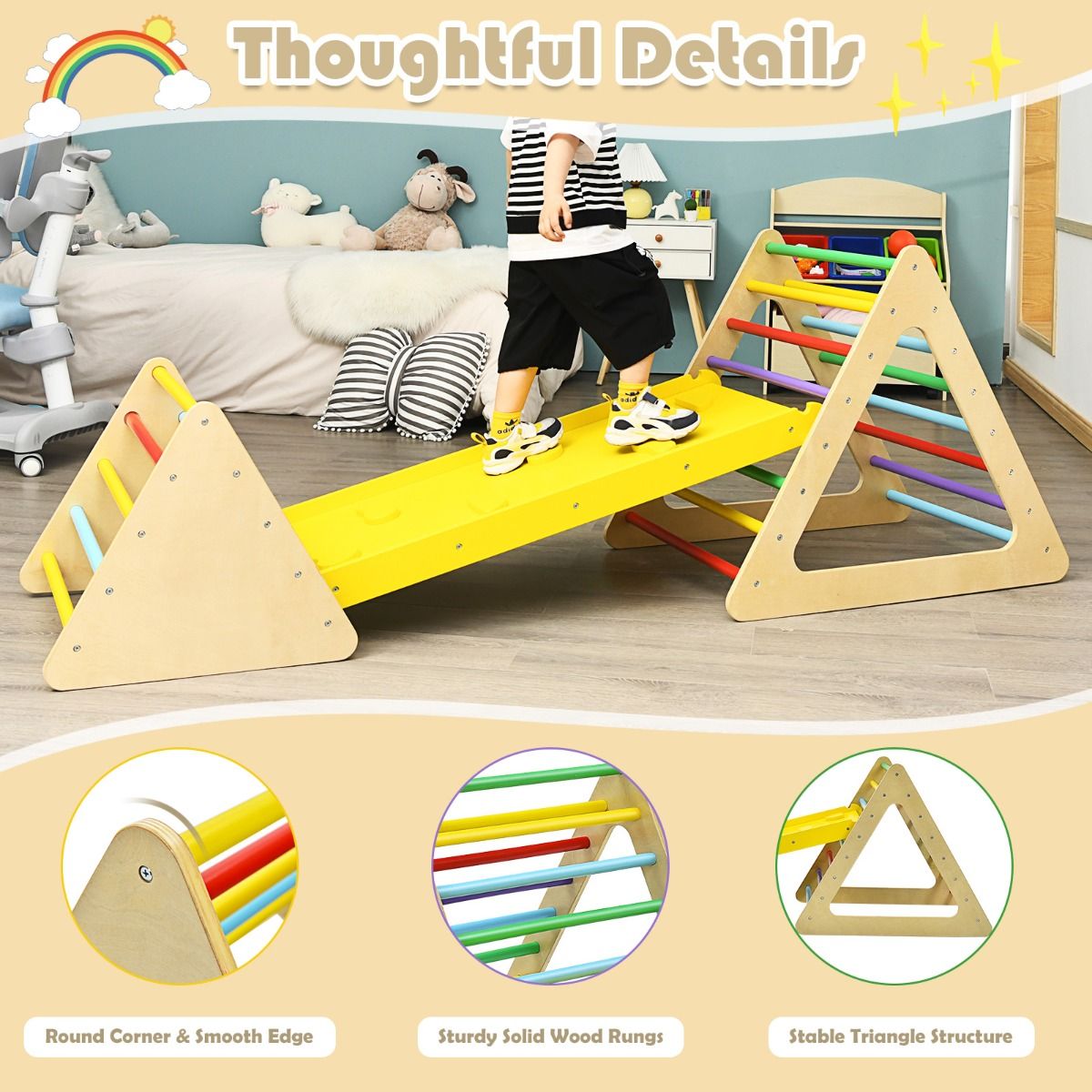 Coast 3-in-1 jouets d'escalade pour enfants - coloré - Grande échelle triangulaire 79.5x59.5x70 cm, Petite échelle triangulaire 59.5x51x45 cm, Rampe d'escalade 110x48x7.5 cm