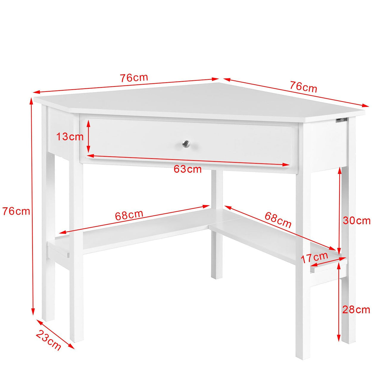 SoBuy FWT31-W Table d'appoint avec tiroir - Modèle d'angle - 76 x 76 x 76 cm - Blanc