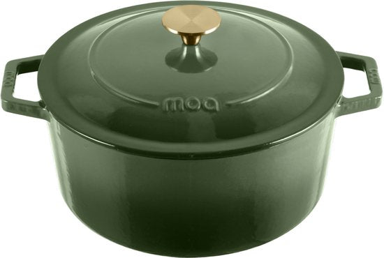 MOA Casserole en fonte - 5,7L - Pour toutes les sources de chaleur y compris l'induction - Avec couvercle - Ø 26cm - Revêtement antiadhésif - Vert