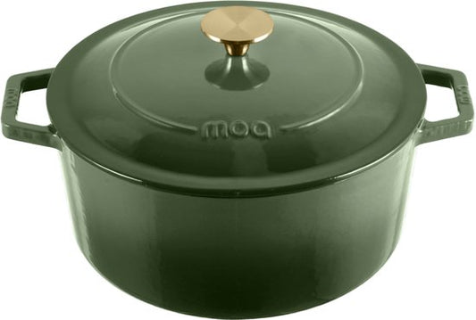 MOA Casserole en fonte - 5,7L - Pour toutes les sources de chaleur y compris l'induction - Avec couvercle - Ø 26cm - Revêtement antiadhésif - Vert