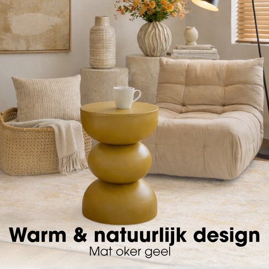 Mica Decorations Luna Table d'appoint - Table d'appoint ronde H46 x Ø32 cm - Petite table en fer pour chambre ou salon - Table de chevet ou table pour plantes - Jaune ocre