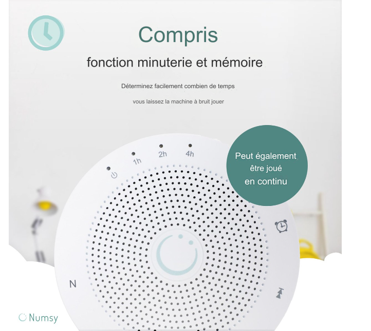 Appareil de Bruit Blanc pour Bébés/Adultes Numsy Paradise, Entraîneur de sommeil, Blanc