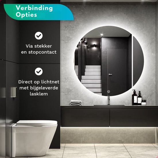 Mirlux Miroir de salle de bain - Rond 60 cm - Eclairage et chauffage LED - Miroir de douche anti-buée - Sans cadre