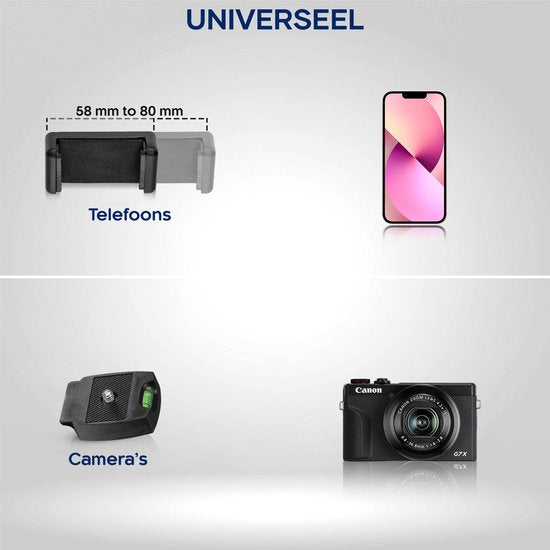 Studio ME Phone Tripod - 128 cm - Trépied Smartphone - Noir - Trépied pour appareil photo - Support pour téléphone - Télécommande Bluetooth incluse - Trépied Téléphone