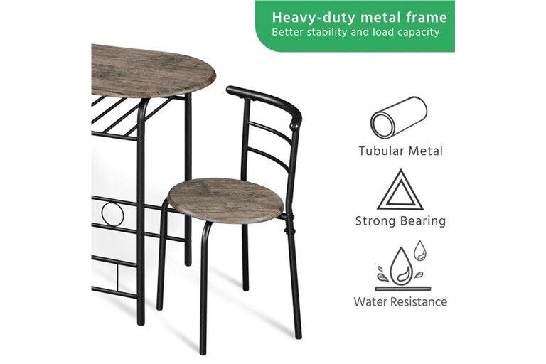 Ensemble de bistrot Yaheetech 3 pièces - Table 80 x 53 x 74,5 cm - 2 chaises - Compartiment de rangement - Noir