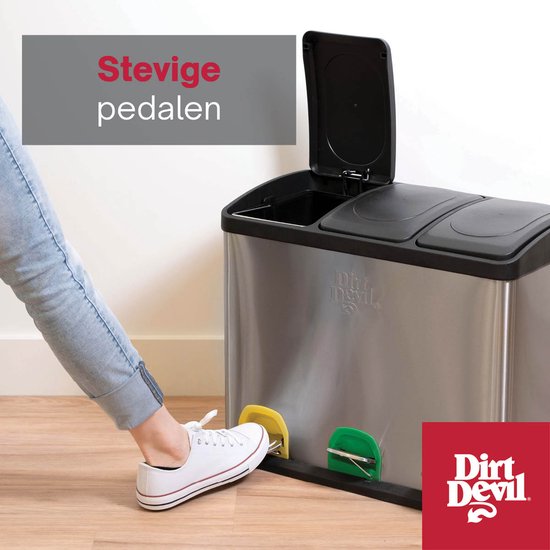 Dirt Devil Pedal bin 3x 15L - Poubelle Séparation des déchets - acier inoxydable - Silver