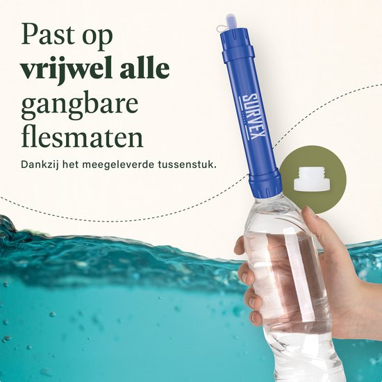 SURVEX Personal Water Filter Straw XL 4000L - Unique KDF-55 Filter - Water Filter Survival & Outdoor - BPA-free - Emergency Kit for Home - Complete Set Water Purifier - Drinking Bottle Water Purification Outdoor - Survival Kit - Blue