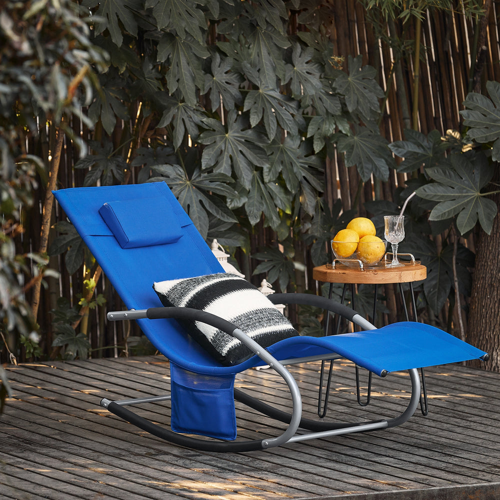 SoBuy Chaise longue OGS28-KB - Avec pieds à bascule et coussin de tête - 150 x 63 x 83 cm - Bleu