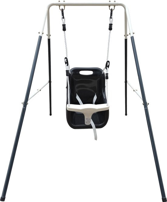 Balançoire pour bébé AXI en métal avec siège, anthracite/crème - Ensemble de balançoire autoportante pour l'intérieur et l'extérieur