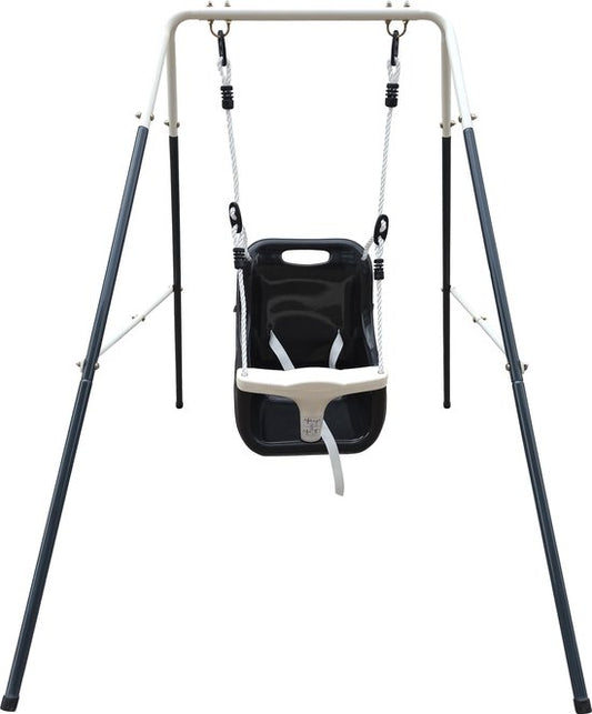Balançoire pour bébé AXI en métal avec siège, anthracite/crème - Ensemble de balançoire autoportante pour l'intérieur et l'extérieur