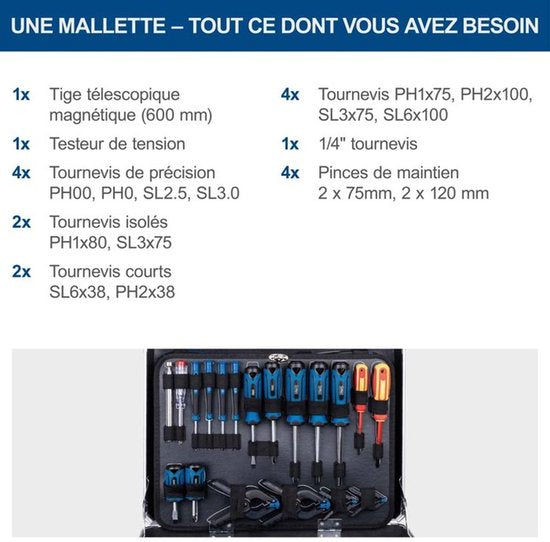 Coffre à outils Scheppach TB200 - 141 pièces - Coffre à outils complet - Jeu d'outils dans un coffre - acier au chrome-vanadium