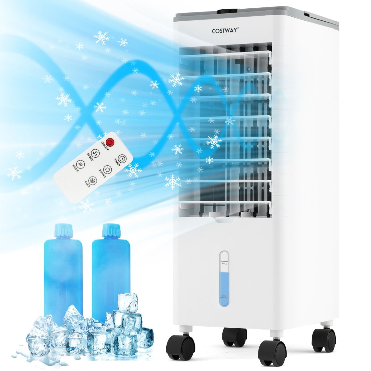 Coast Mobile Air Conditioner - 3 en 1 - Sans tuyau d'évacuation - 60W - 2.8L - 25.5 x 22 x 59 cm - Blanc
