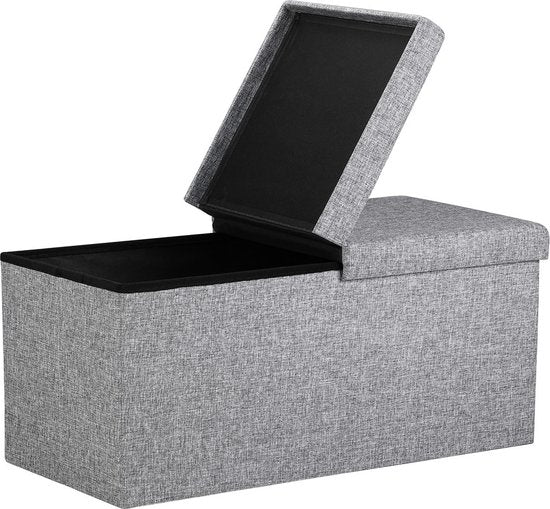 Banc Casaria avec rangement - 80x40x40cm 100L aspect lin - Gris clair