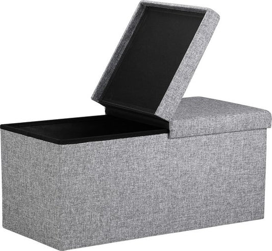 Banc Casaria avec rangement - 80x40x40cm 100L aspect lin - Gris clair