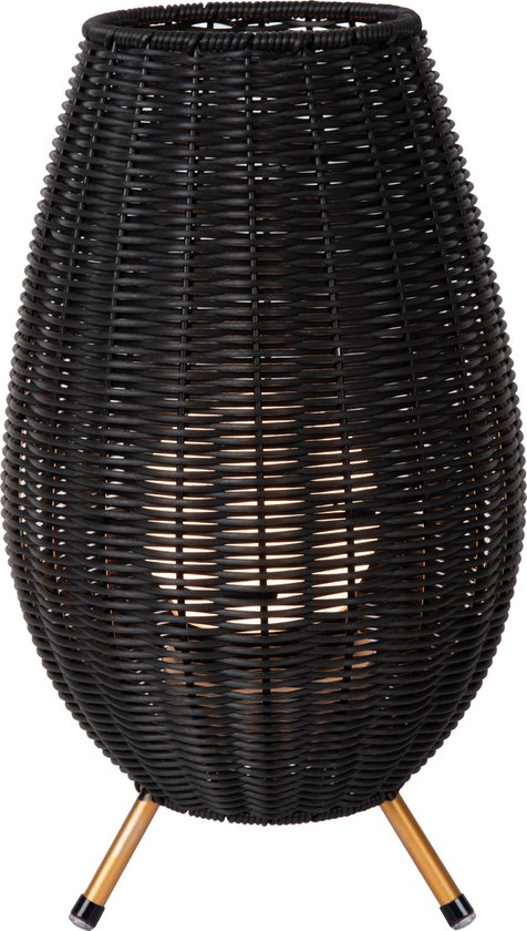 Lucide COLIN IP44 - Lampe de table rechargeable pour l'intérieur et l'extérieur - Batterie intégrée - LED à 3 niveaux de luminosité - 1 x 3 W, 3000 K - IP44 - Noir - Japandi