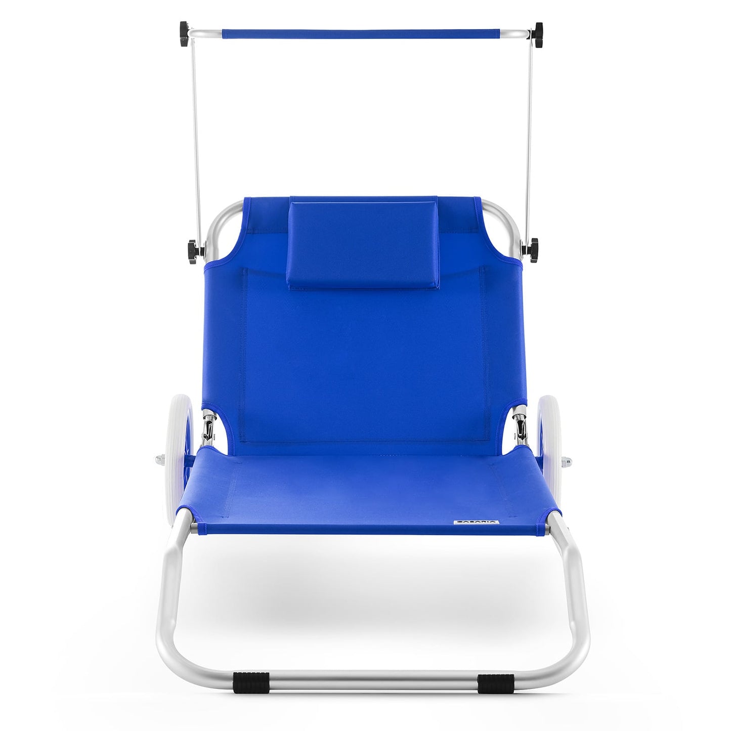 Transat Casaria Kreta - Bleu - Aluminium - Pliable, avec roulettes, pare-soleil et oreiller - 150 x 52 cm