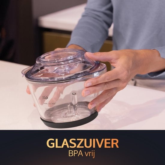 JAP Appliances Multi Chop - Hachoir avec bol en verre (1.2 litres) - Broyeur à glace - Lavable au lave-vaisselle - Hachoir à aliments - 6 lames - 400W