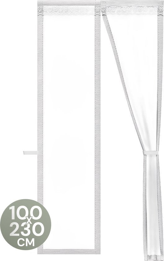 O'DADDY® Rideau de porte Deluxe FIBER - Rideau anti-moustiques magnétique - Pour les nouvelles constructions et les portes standard - Installation facile - Moustiquaire de porte blanche - 100x230 cm