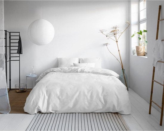Primaviera Deluxe Uni Satin - Ensemble de housse de couette - Double - 200 x 200/220 + 2 taies d'oreiller 60 x 70 - Blanc