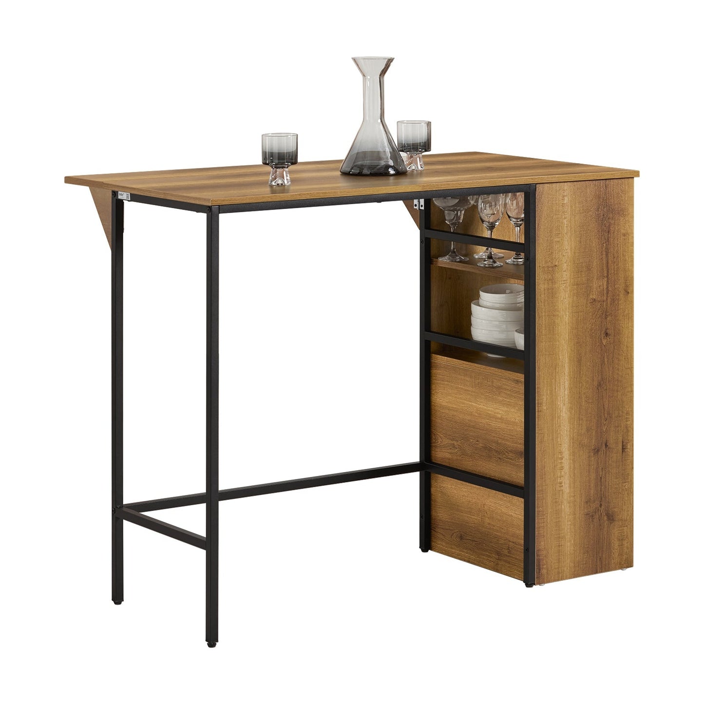 SoBuy Table de bar haute - avec support de rangement et porte-bouteilles - 120 x 63 x 95 cm