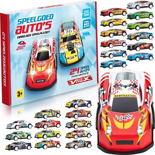 Vertrex Toy Car Set - 24 pieces - Voitures pour garçons - Voitures à roues arrières - Voitures - Voitures jouets