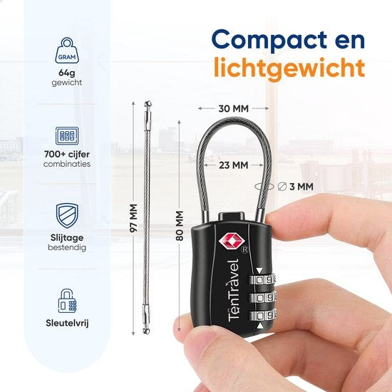 TenTravel Serrure à bagages avec code à 3 chiffres - Serrure à numéro TSA - Cadenas - Serrure de voyage - Serrure à bagages sans clé - Serrure à bagages polyvalente - 2 pièces