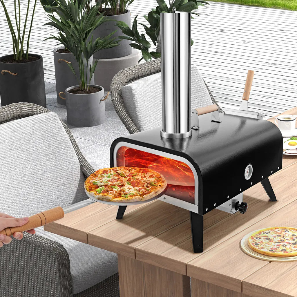 Four à pizza d'extérieur portable COAST, four à pizza en acier inoxydable avec pierre à pizza, pelle à pizza, thermomètre, pieds pliables et sac de transport