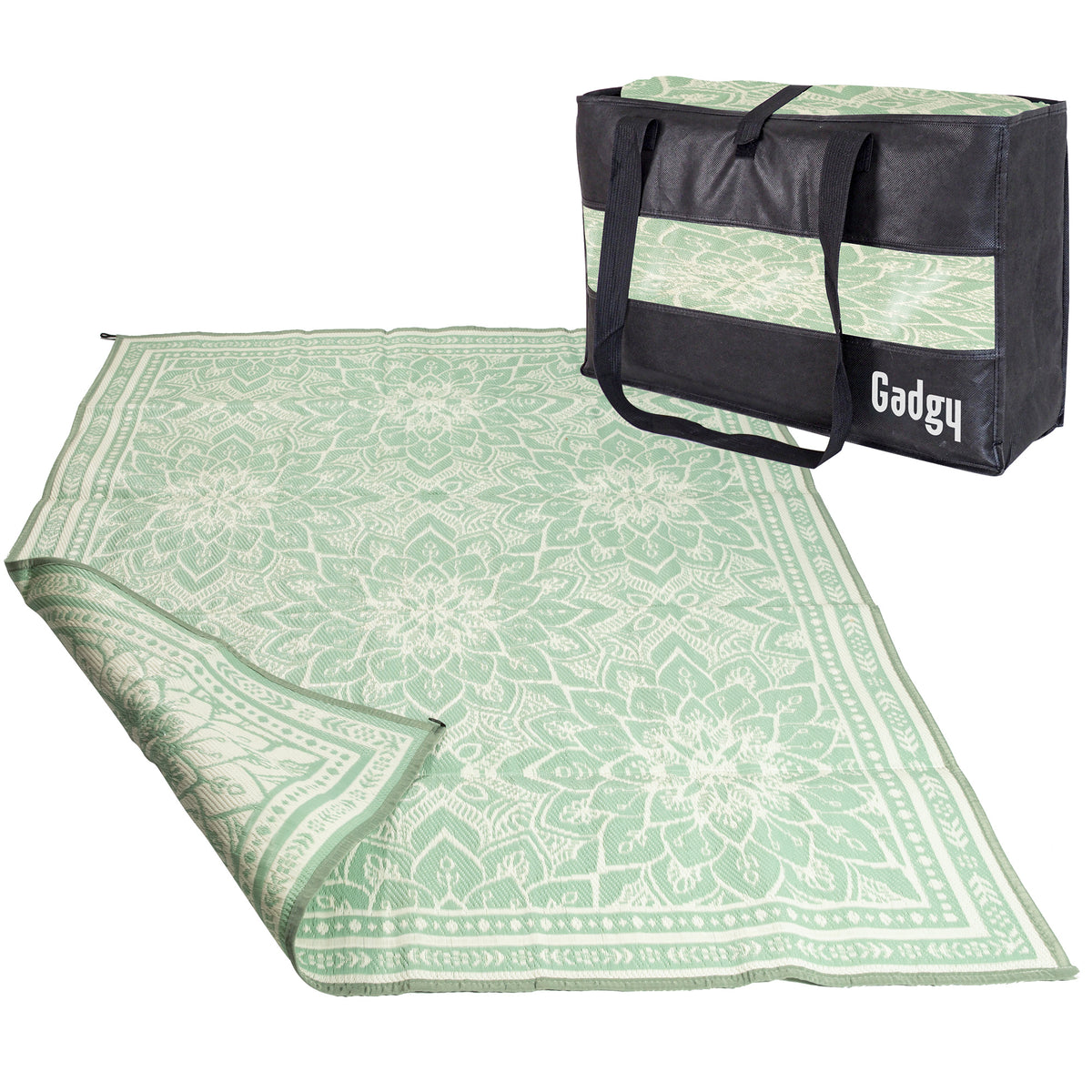Tapis d'extérieur Gadgy XXL - Tapis d'extérieur 270x200 cm - Tapis de jardin double face - Tapis de pique-nique vert blanc - Tapis d'extérieur