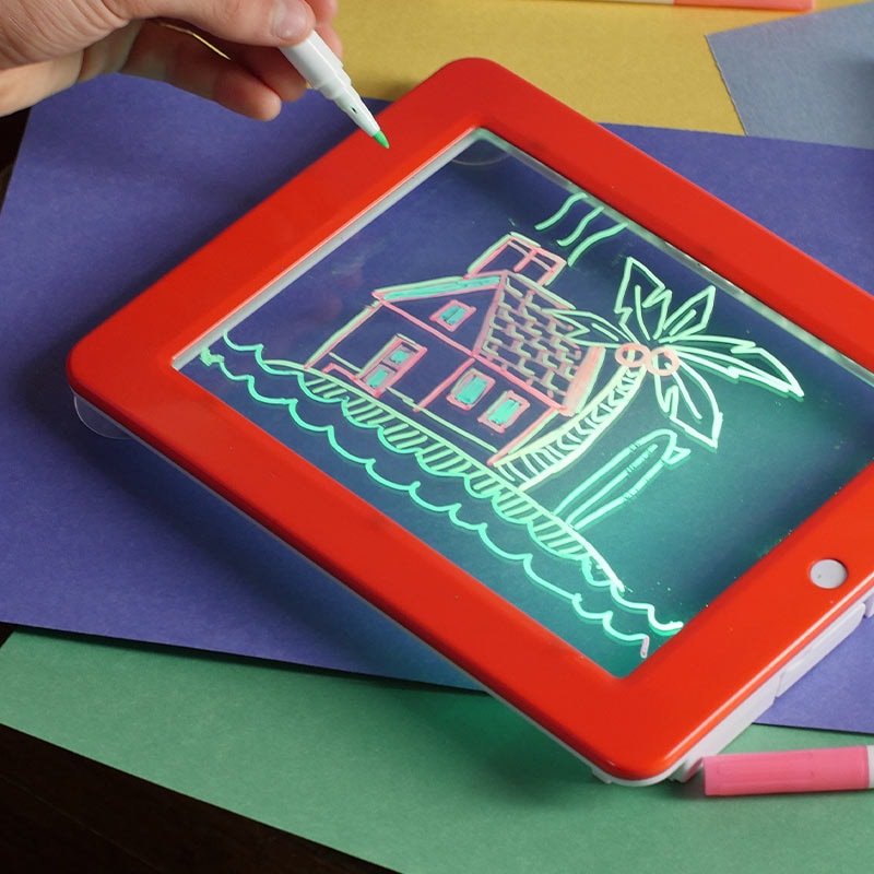 Table magique Magic Pad - 8 modes d'éclairage - 30 gabarits inclus - 3 feutres fluo - Design tablette