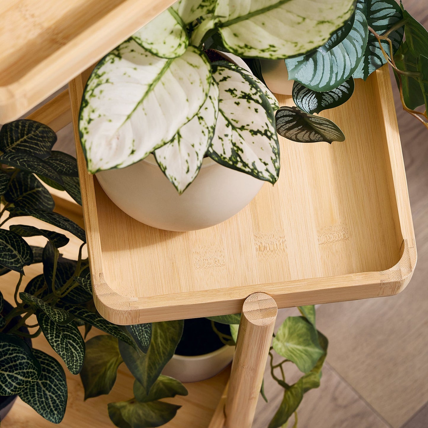SoBuy STR12-N Support à plantes en bois à 3 étages - bambou naturel, 31 x 78 x 27 cm, pour 3 pots