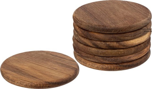 Sous-verres Secret de Gourmet - lot de 6 - bois d'acacia - D10 cm - ronds - vernis - style moderne et classique