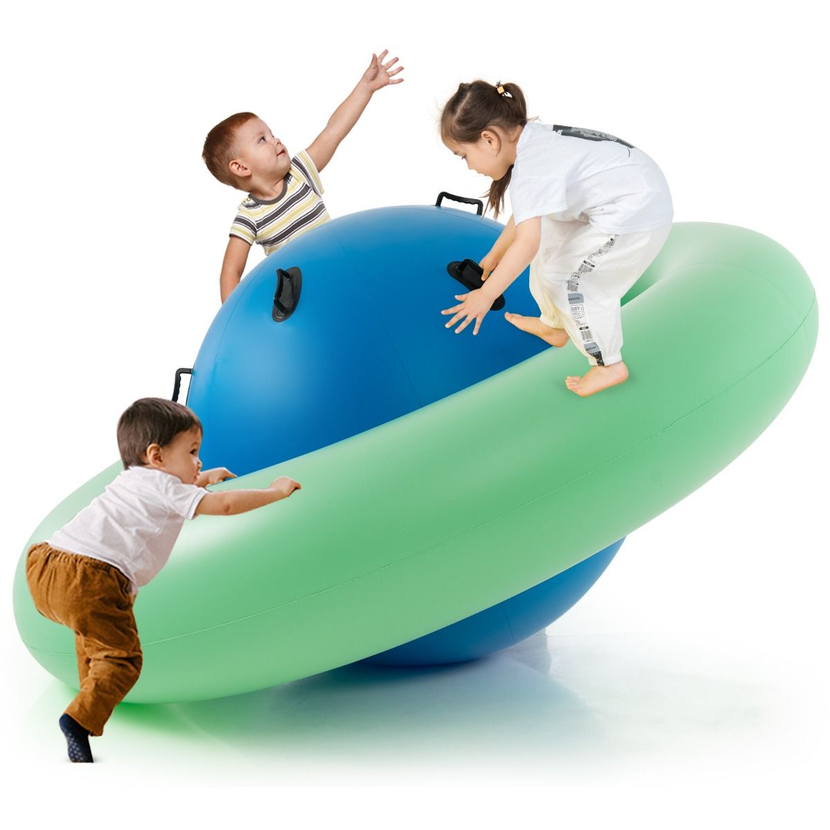 Balle gonflable Coast pour enfants - avec 6 poignées - utilisable à l'intérieur comme à l'extérieur - bleue et verte