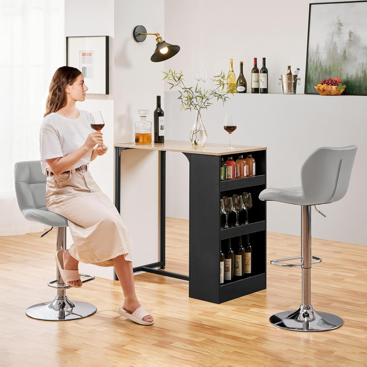 Lot de 2 tabourets de bar Yaheetech - Hauteur d'assise réglable de 62,5 à 84,5 cm - Simili cuir